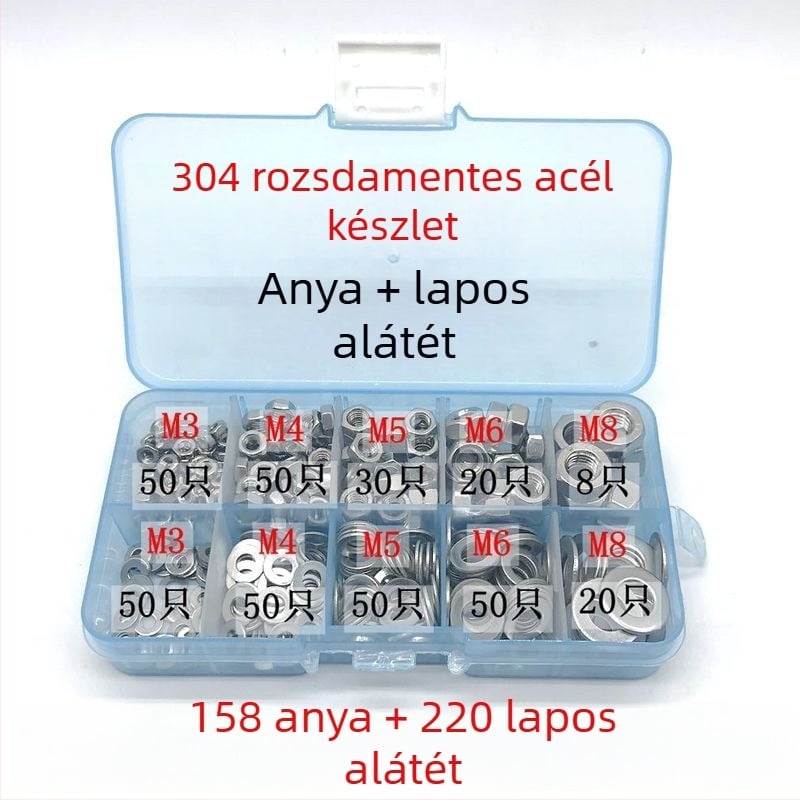 Hatszögletű anya csúszásgátló flanšszal és lapos alátéttel, M3–M8