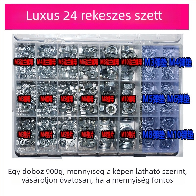 Hatszögletű anya csúszásgátló flanšszal és lapos alátéttel, M3–M8
