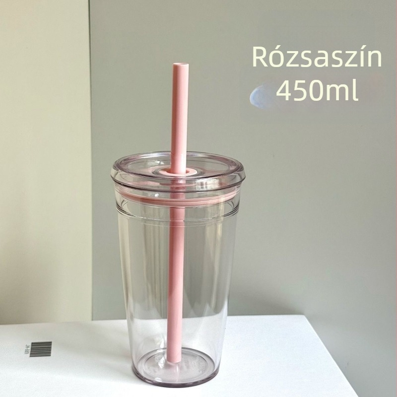 Átlátszó szívószálas pohár logóval, minimalist műanyag italos pohár kávéhoz és teához – irodai használatra