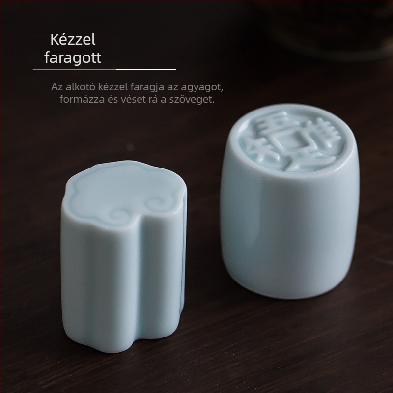 Kézzel faragott, árnyékzöld kerámia fedőkészlet, kis méretű, teaceremónia kiegészítők