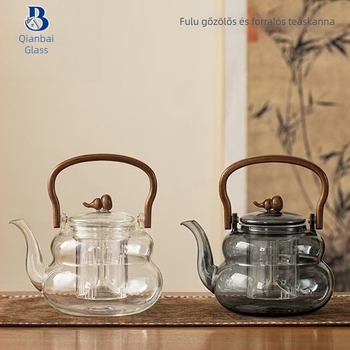 Új stílusú gőzölő-főző teáskanna fa fogantyúval, 1200 ml, hőálló, robbanásbiztos, teát és vizet elválasztó főző teáskanna