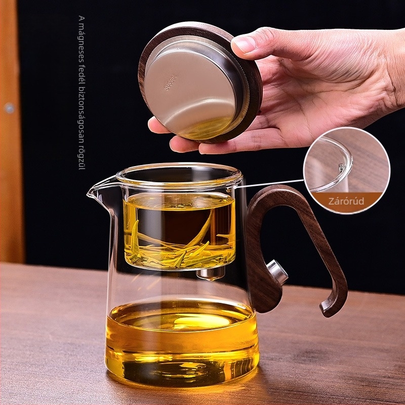 Elegáns tea infúzó edény teavíz elválasztással, mágneses főzőeszköz üvegből készült szűrővel, teáskészlet