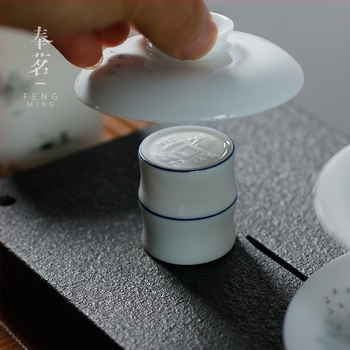 Matte kerámia fedőállvány teáskannához és fehér porcelán fedőtartó – Gongfu tea ceremónia kiegészítői
