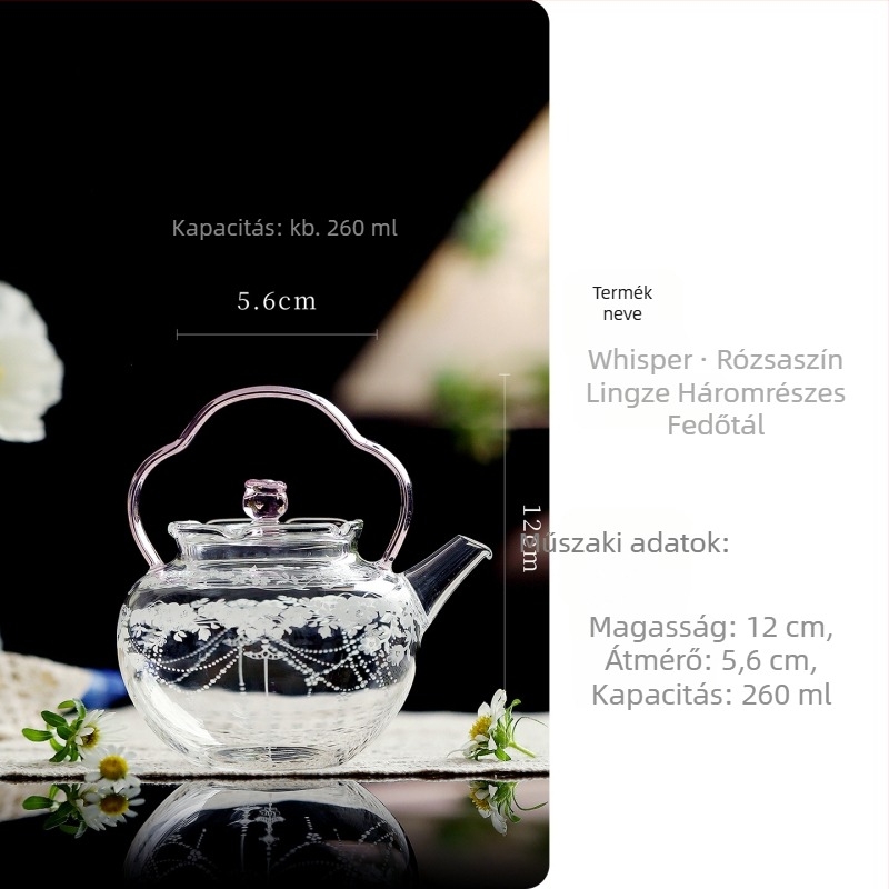 Hőálló üvegből készült teáskanna virágos fogantyúval, otthoni használatra, vízforraláshoz és teafőzéshez