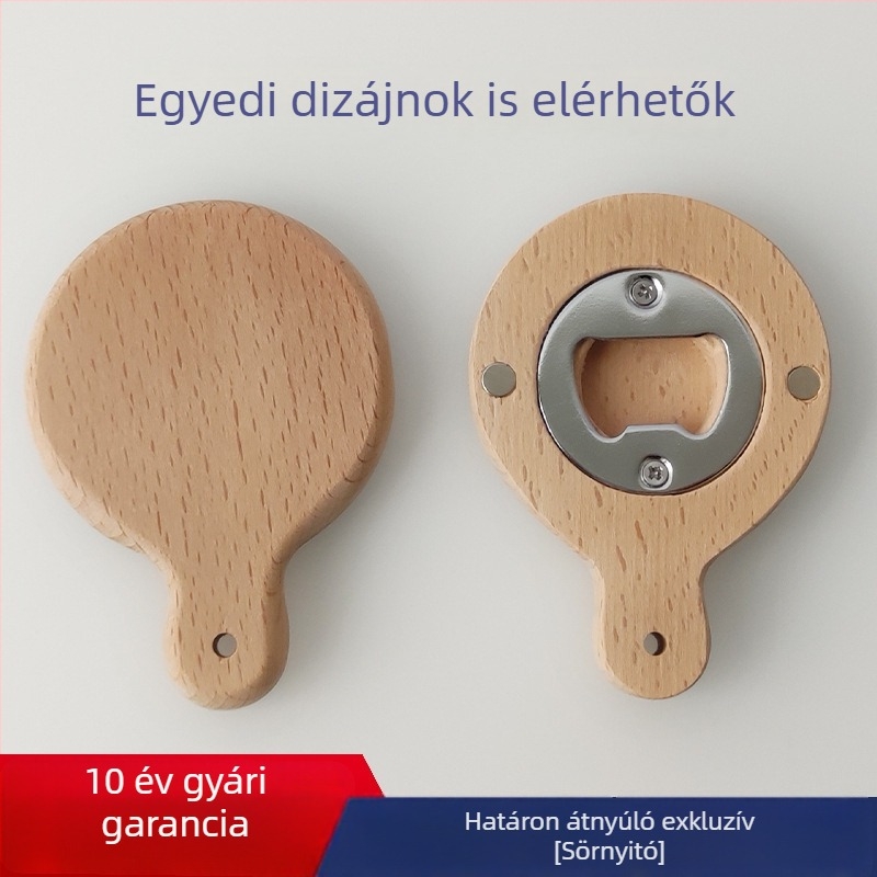 Bükkfa anyagú üvegnyitó, mágneses hűtőmágnes, kreatív gravírozás