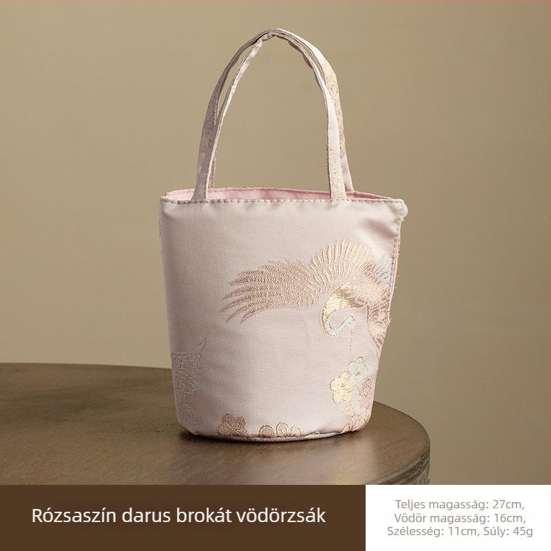Utazó teáskanna- és teáscsésze táska, brokát anyagból, kézzel készített tároló a teáskészlethez