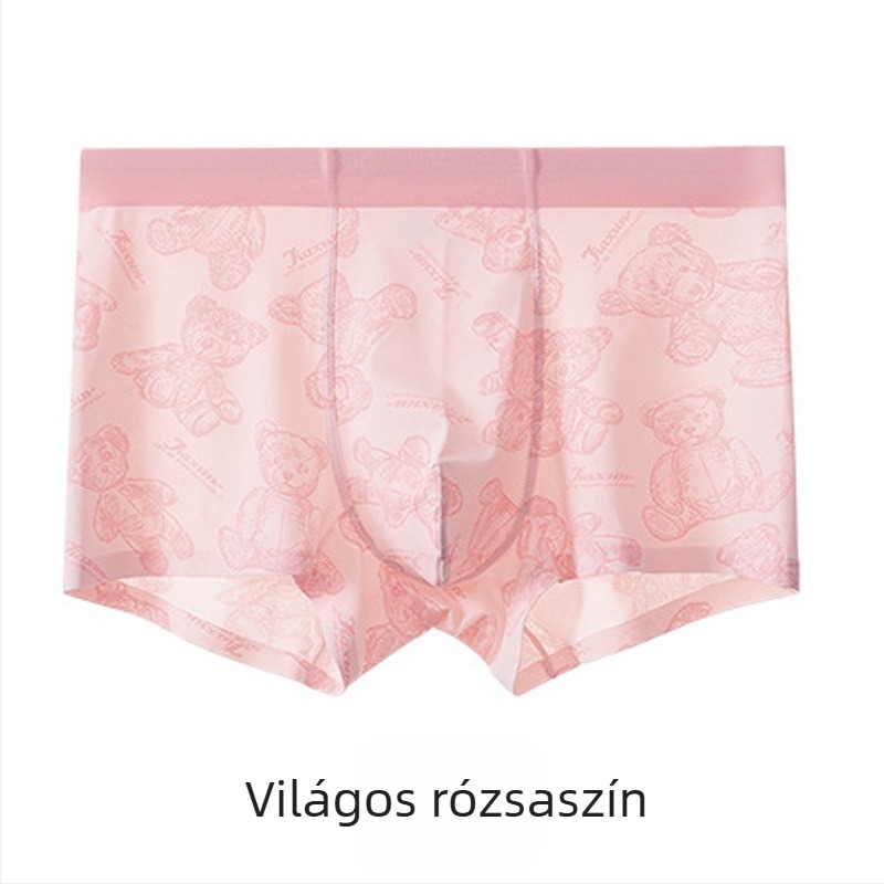 Férfi boxeralsó medve mintával, Ice Silk hálós anyag, légáteresztő, kényelmes, középmagas derekú