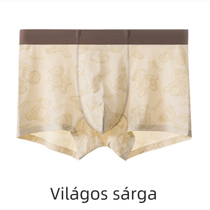 Férfi boxeralsó medve mintával, Ice Silk hálós anyag, légáteresztő, kényelmes, középmagas derekú