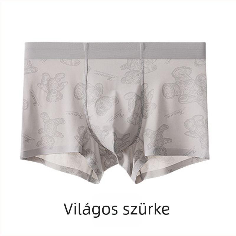 Férfi boxeralsó medve mintával, Ice Silk hálós anyag, légáteresztő, kényelmes, középmagas derekú