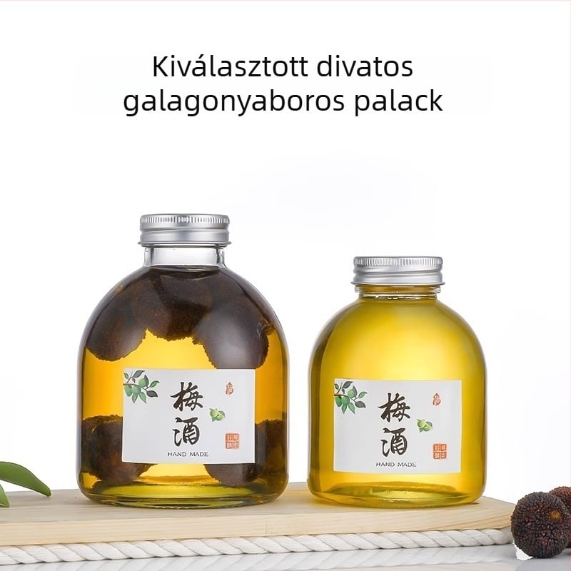 Széles nyakú üveg gyümölcsborhoz, otthoni erjesztéshez, átlátszó, kb. 500 ml