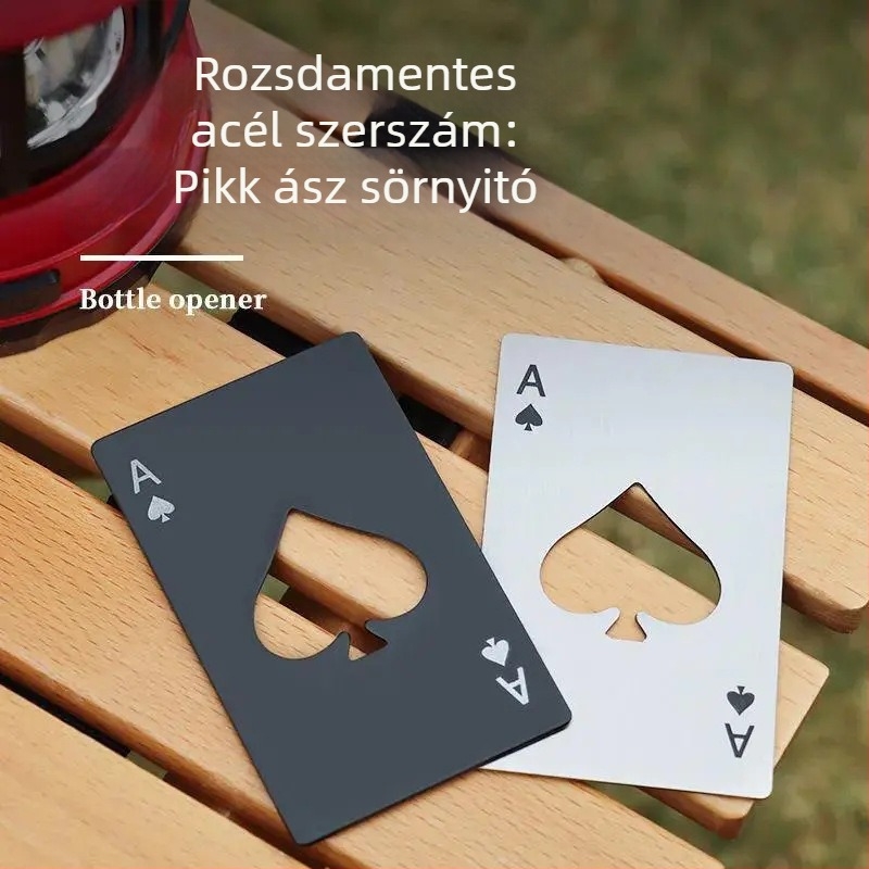 Ace of Spades üvegnyitó – pókerkártya alakú, rozsdamentes acélból, hitelkártya méretű