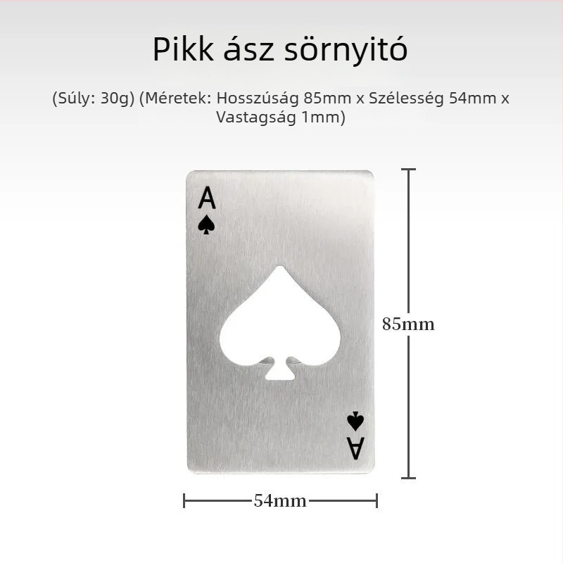 Ace of Spades üvegnyitó – pókerkártya alakú, rozsdamentes acélból, hitelkártya méretű