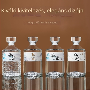 500 ml üveg alkoholtartalmú italhoz, üres üveg zárófedéllel, adagoló üveg, gyümölcsboros üveg