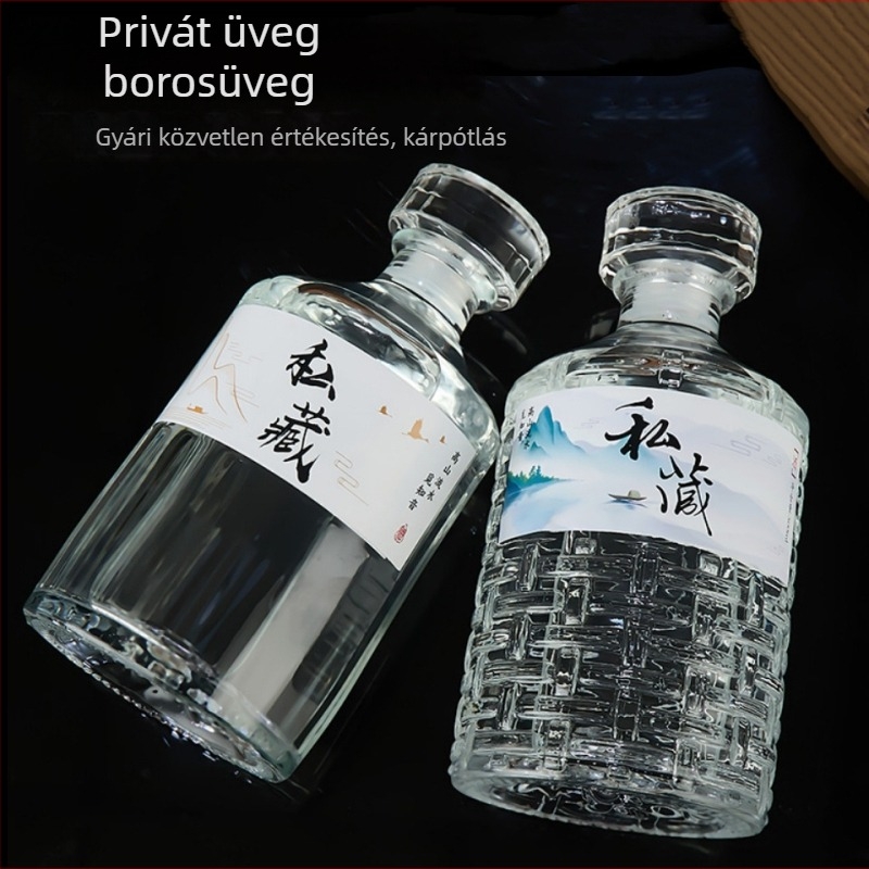 500 ml üveg alkoholtartalmú italhoz, üres üveg zárófedéllel, adagoló üveg, gyümölcsboros üveg