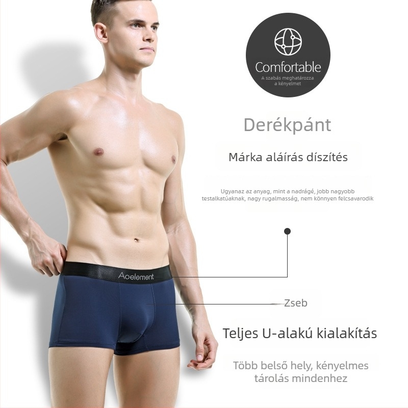 Férfi lélegző boxeralsó, hálós Ice Silk anyagból, középmagas derekú, varratmentes, egyszínű