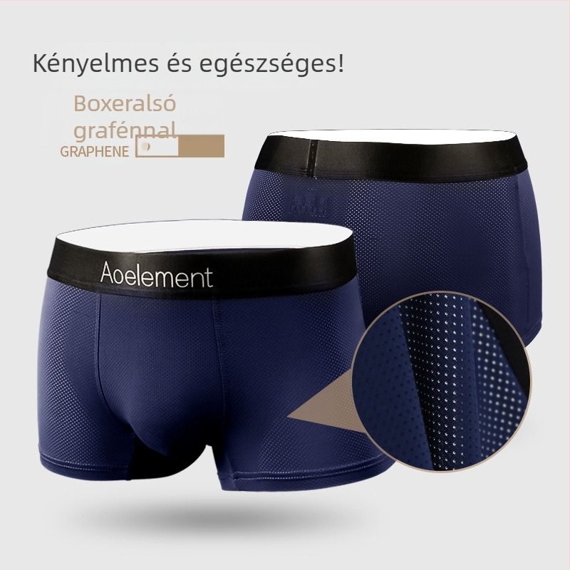 Férfi lélegző boxeralsó, hálós Ice Silk anyagból, középmagas derekú, varratmentes, egyszínű
