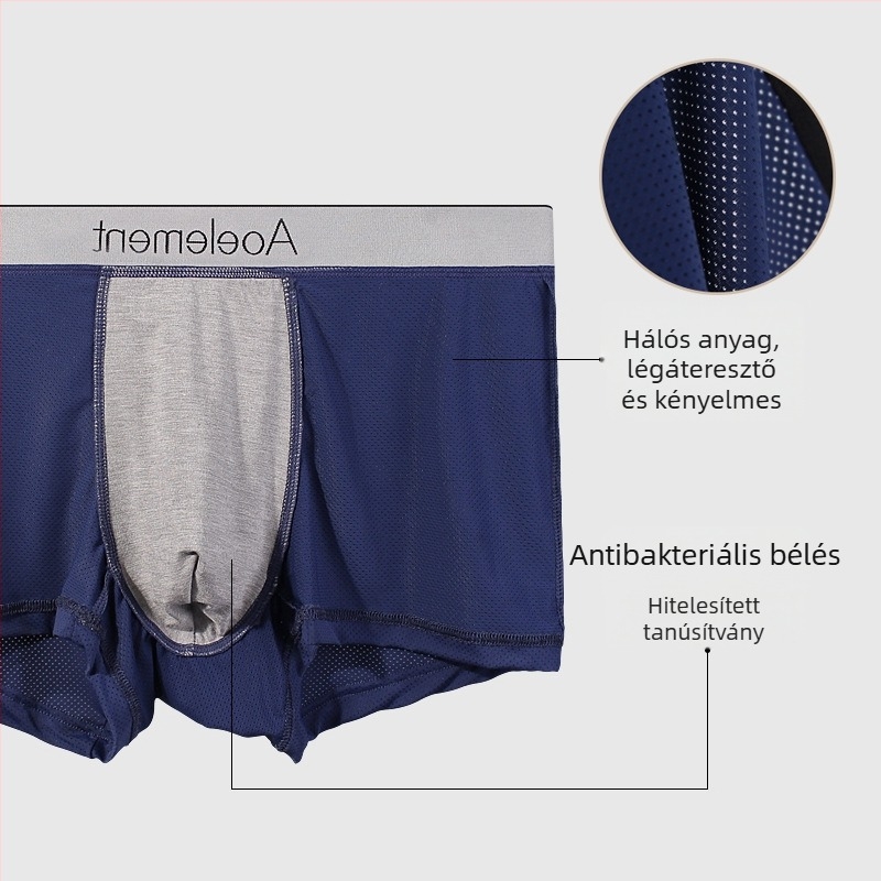 Férfi lélegző boxeralsó, hálós Ice Silk anyagból, középmagas derekú, varratmentes, egyszínű