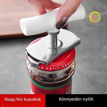 Rozsdamentes acélból készült többfunkciós kupak- és fedőnyitó eszköz konzervekhez, üvegekhez és befőttesüvegekhez