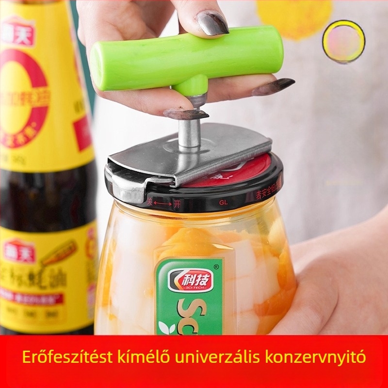 Rozsdamentes acélból készült többfunkciós kupak- és fedőnyitó eszköz konzervekhez, üvegekhez és befőttesüvegekhez