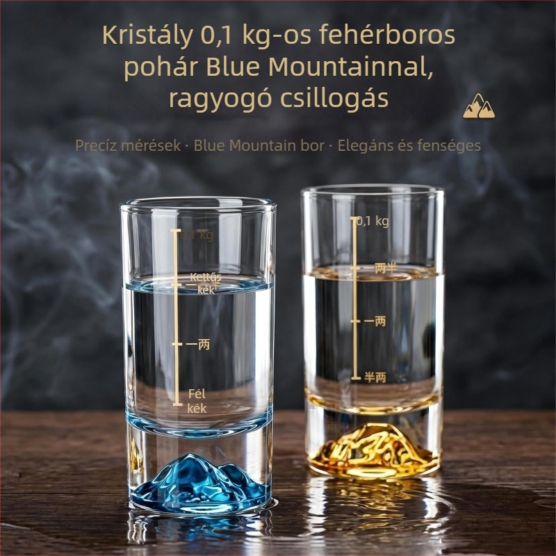 Blue Mountain háztartási célú fehérboros pohár szett, luxus adagoló mérőskálával és jéghegy alakú vastag alappal