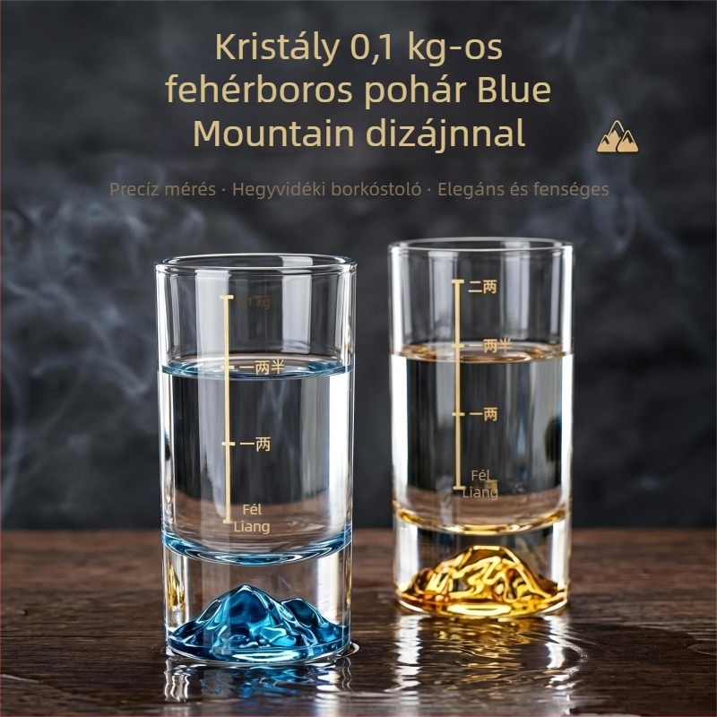 Blue Mountain háztartási célú fehérboros pohár szett, luxus adagoló mérőskálával és jéghegy alakú vastag alappal