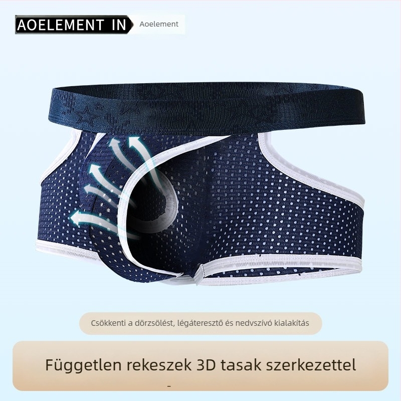 Férfiaknak szóló jégselyem lélegző hálós boxeralsó – könnyű nyári nylonból, középmagas derék, sportos stílus