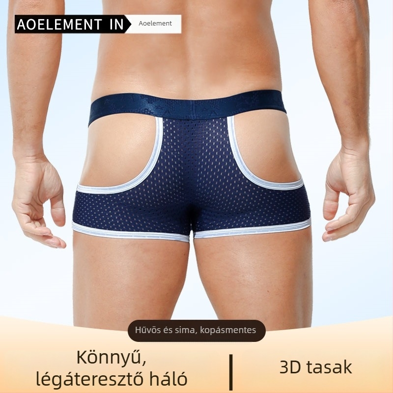 Férfiaknak szóló jégselyem lélegző hálós boxeralsó – könnyű nyári nylonból, középmagas derék, sportos stílus