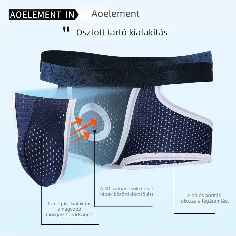 Férfiaknak szóló jégselyem lélegző hálós boxeralsó – könnyű nyári nylonból, középmagas derék, sportos stílus