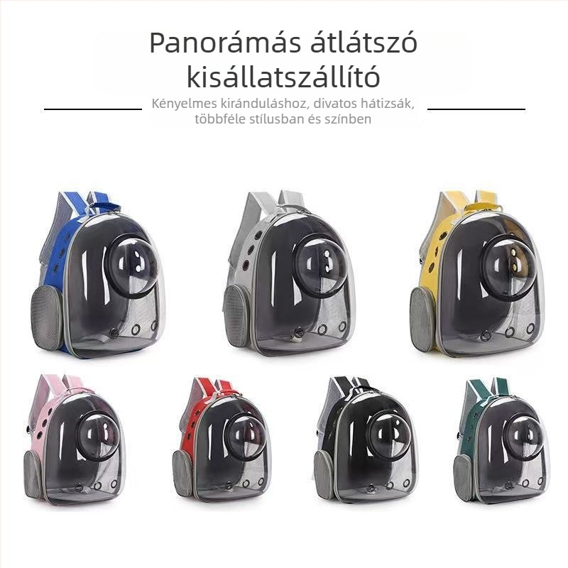 Átlátszó macskahordtáska sétákhoz, űr kapszula stílus, légáteresztő, könnyű, kettős vállpánttal