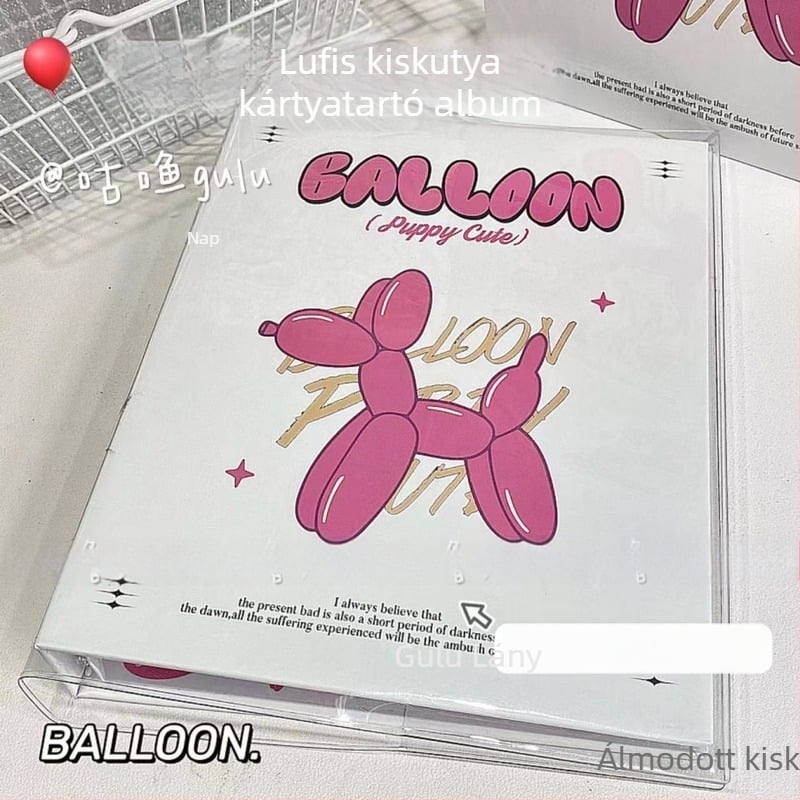 Balloon Puppy témájú A5-ös keményfedeles kártyaalbum levehető lapokkal – stílusos kártyatároló