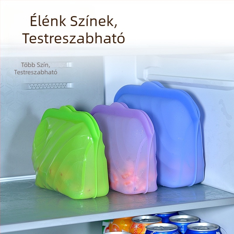 Konyhai szilikon tasakok a fagyasztóban történő tároláshoz, újrahasználhatóak, élelmiszerbiztos zárással