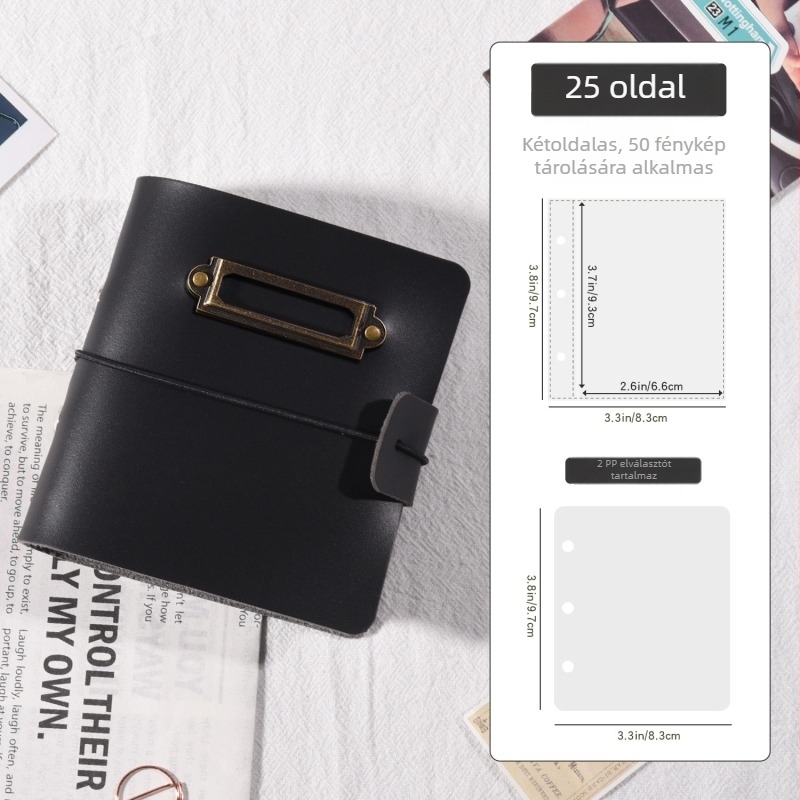 Európai stílusú vintage bőr mini Polaroid fotóalbum, pár emlék- és tároló album, 1 sejtes elrendezés, 3 hüvelykes utazókártya album
