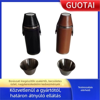 Új rozsdamentes acélból készült, bőrtokkal ellátott, dupla falú hordozható boros pohár kültéri utazásokhoz