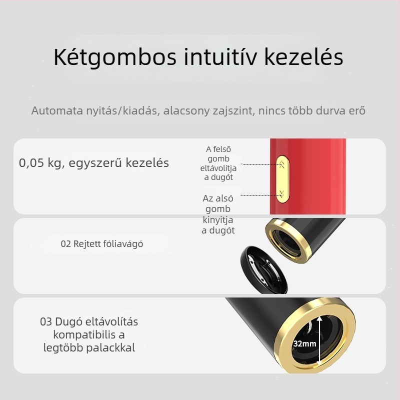 Elektromos, multifunkcionális bor- és sörnyitó, automata