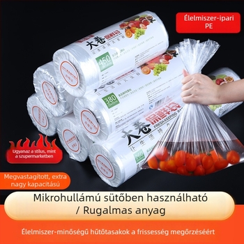 PE élelmiszer-tároló zacskók, háztartási használatra, nagy/közepes/méretű, élelmiszerek és zöldségek számára, egyszer használatos, vastagított, könnyen nyitható kivágásokkal