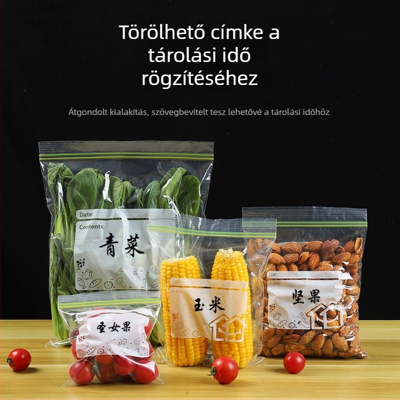 Vastagított, kettős bordázatú zárótasakok bébiételek tárolására hűtőben és fagyasztóban.
