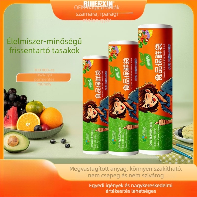 Erősített élelmiszer-minőségű háztartási műanyag zacskók, frissesség megőrzésére, közepes és nagy méretben, kereskedelmi használatra, tekercses zacskók