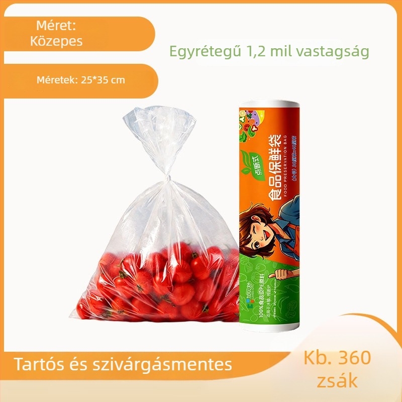 Erősített élelmiszer-minőségű háztartási műanyag zacskók, frissesség megőrzésére, közepes és nagy méretben, kereskedelmi használatra, tekercses zacskók