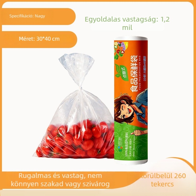 Erősített élelmiszer-minőségű háztartási műanyag zacskók, frissesség megőrzésére, közepes és nagy méretben, kereskedelmi használatra, tekercses zacskók