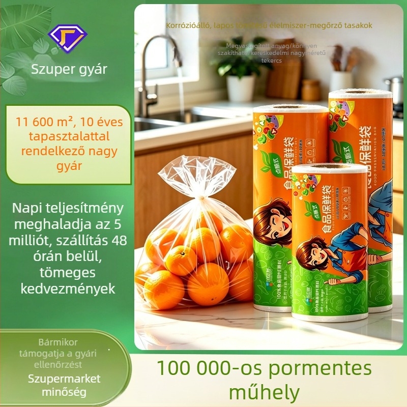 Élelmiszer-minőségű vastagított PE roll zacskók, három méret 20/25/30 cm, szupermarketekhez