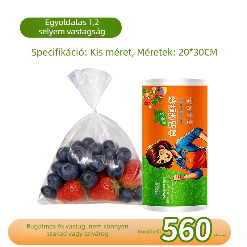 Élelmiszer-minőségű vastagított PE roll zacskók, három méret 20/25/30 cm, szupermarketekhez