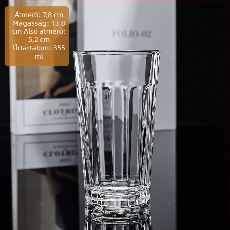Európai stílusú hőálló üvegpohár csíkos dizájnnal, 300–400 ml, vastag falú, fogantyú nélkül, ideális vízhez, teához, gyümölcsléhez vagy sörhöz