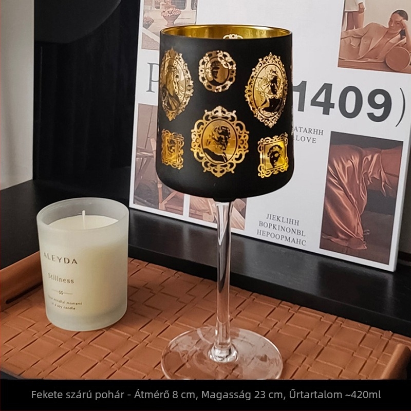 Retró stílusú borospohár fotókerettel, elegáns magas lábú pezsgő pohár, üveg, kapacitás 1 L