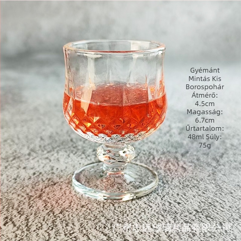 Mini magas lábú gyümölcsbor pohár, retro gravírozott üveg, elegáns egyszemélyes fehérboros pohár