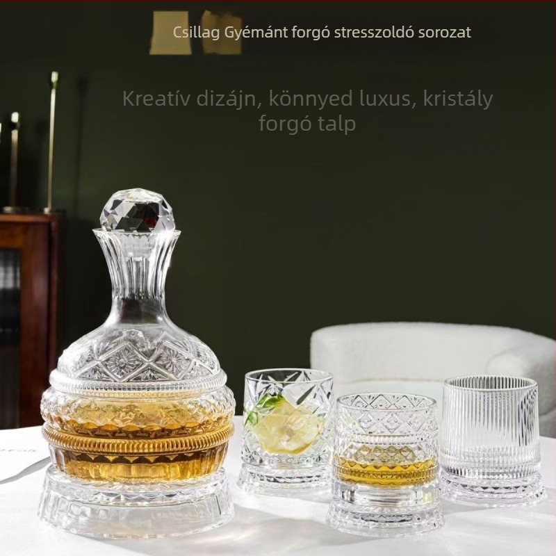 Európai stílusú, magas minőségű forgó csillag-diamant mintás bor-dekanter és pohárkészlet, könnyű luxus ajándék