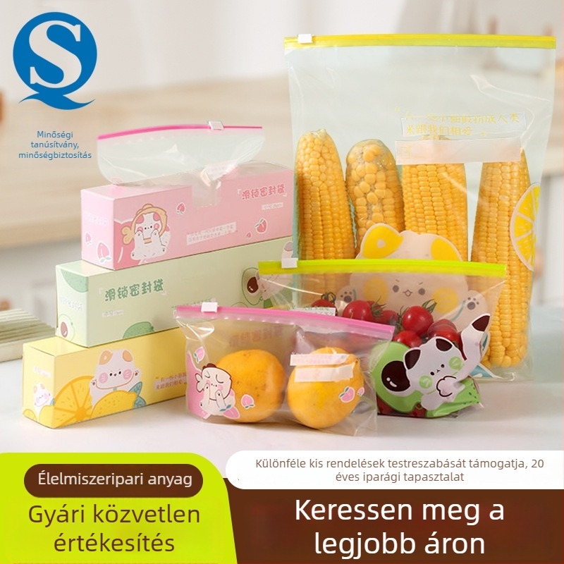 Vastag PE zárható élelmiszer-tároló tasak, antibakteriális, fagyasztáshoz és hűtéshez, háztartási élelmiszer-minőség