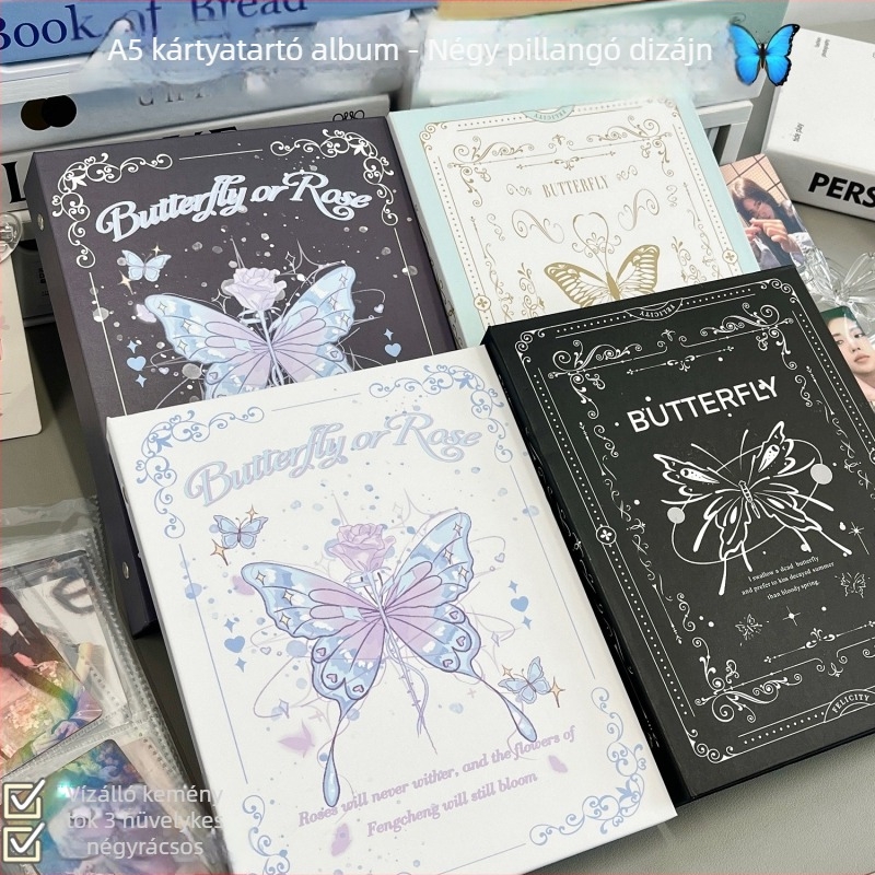 INS-stílusú kártyatartó négy rekesz oldalakkal, ultra-merev A5-ös borító, vászonborítású album fanatikus kártyákhoz
