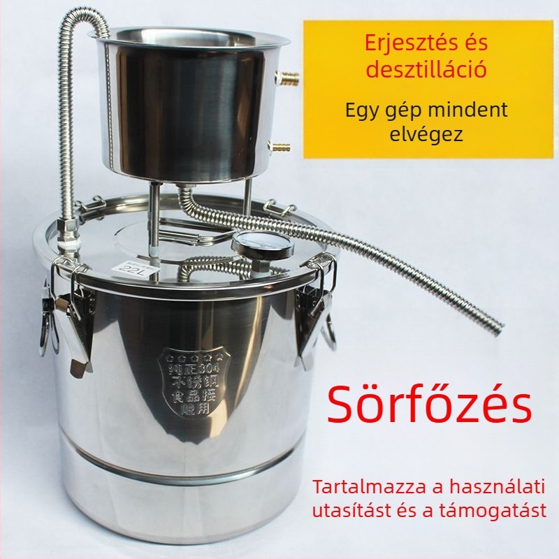 Otthoni sör- és pálinkafőző berendezés, kompakt desztilláló hidroszolhoz és szeszes italokhoz, rozsdamentes acél.