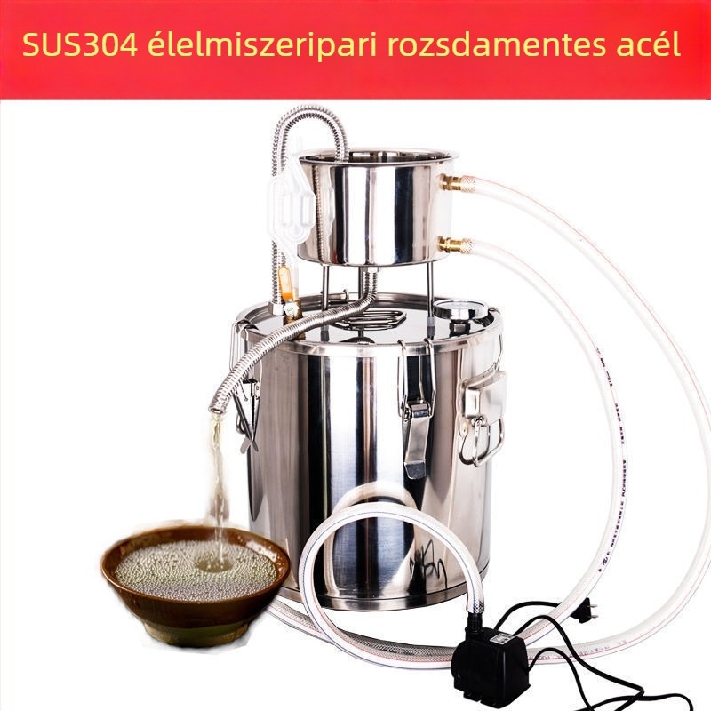 Otthoni sör- és pálinkafőző berendezés, kompakt desztilláló hidroszolhoz és szeszes italokhoz, rozsdamentes acél.