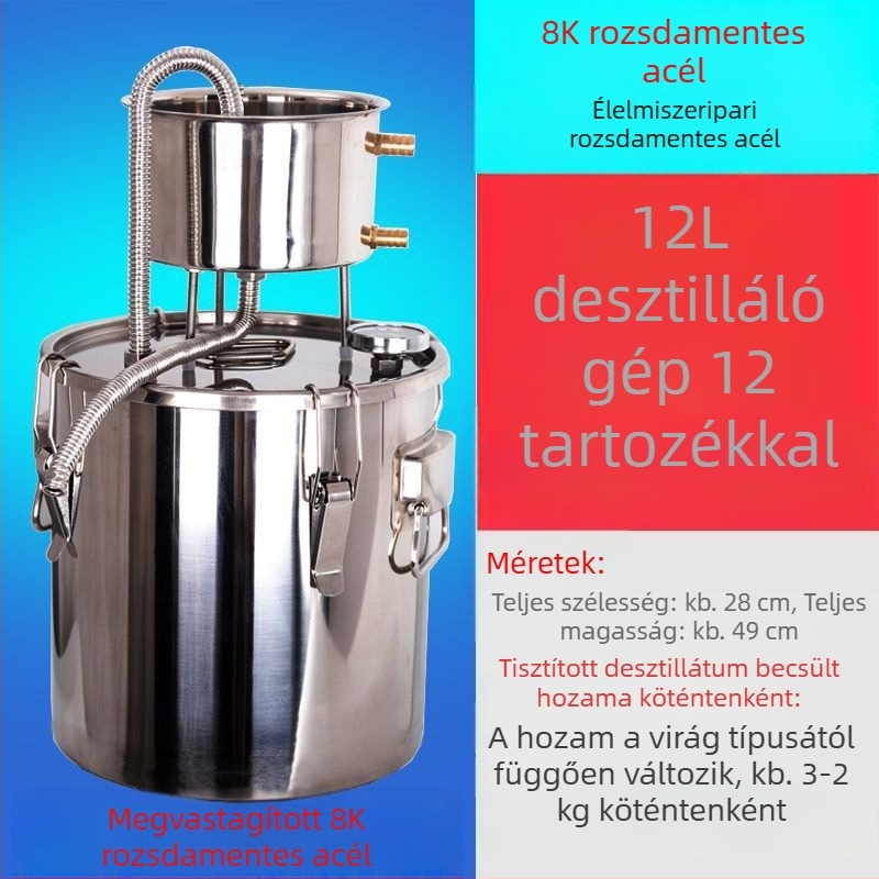 Otthoni sör- és pálinkafőző berendezés, kompakt desztilláló hidroszolhoz és szeszes italokhoz, rozsdamentes acél.